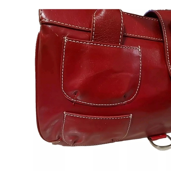 Hype Vintage Red Leather Double Strapped Accordion Style  Hand/Shoulder Bag EUC - Picture 6 of 16
